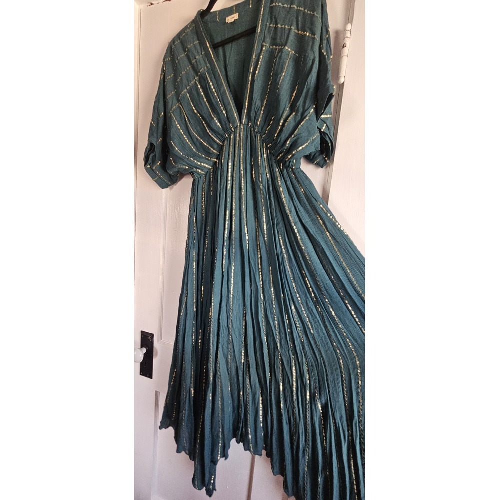 EN CREME Sabrina Lurex Kimono maxi dress metallic stripe woman's M - Picture 6 of 11